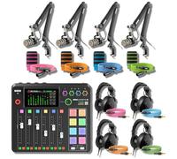Rodecaster Pro II Ultimate Podcasting Bundle con 4 PodMics, PSA1+ Boom Arms, cuffie NTH-100, filtri WS14 e cavi codificati a colori