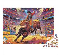 Rodeo Cowboy 1000 Pezzi Jigsaw Puzzle Riciclato Paper Bull Riding Puzzle per Adulti Impossibile Difficile e Stimolante Allevia la Demenza Senile Divertente 38x26cm/1000 Pezzi