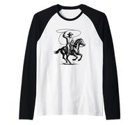Rodeo Cowboy, xilografia Western Vintage Look Maglia con Maniche Raglan