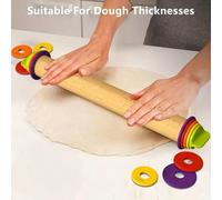 Rodillo de madera regolabile con anillos de grosor para hornear - 40,64 cm Rodillo de madera en bruto with 4 guiías de grosor de masa de Colors para pizza, pan, galletas, pastel - Ideale per Natale, H