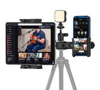 Rodison Adattatore per treppiede per iPad, supporto per treppiede per tablet con testa a sfera da 1/4" per luce ad anello a LED, microfono e 2 morsetti per tutti i tablet e smartphone da 4,7-12,9"