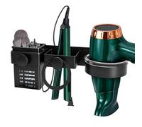 Rodison Supporto per asciugacapelli da parete, 3 in 1, con contenitore e supporto per cavi, supporto per asciugacapelli e piastra lisciante, per bagno, barbershop e camera da letto, nero