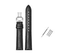 Rodsah Cinturino litchi, 12 mm - 26 mm, cinturino in vera pelle, interfaccia piatta, accessori di ricambio per orologi,Nero,22mm