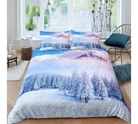 Rodths Parure Copripiumino matrimoniale 240x220 Montagna di neve set biancheria da letto 3 pezzi, copri piumino con Cerniera e 2 Federe 50x80, Copripiumone Microfibra Morbido e Traspirante