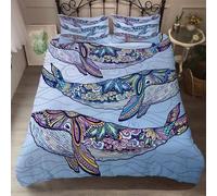 Rodths Parure Copripiumino Matrimoniale 250x200 Balena Set Biancheria Da Letto 3 Pezzi, Copri Piumino Con Cerniera e 2 Federe 50x80, Copripiumone Microfibra Morbido