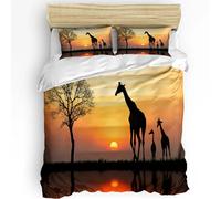 Rodths Parure Copripiumino Matrimoniale 260x240Giraffa Al Tramonto Africa Set Biancheria Da Letto 3 Pezzi, Copri Piumino Con Cerniera E 2 Federe 50x80, Copripiumone Microfibra Morbido E Traspirante