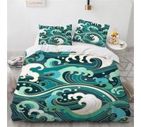 Rodths Parure Copripiumino Singolo 155x784 Onde Dell'oceano Set Biancheria Da Letto 2 Pezzi, Copri Piumino Con Cerniera e 1 Federe 50x80, Copripiumone Microfibra Morbido