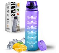 Roe Tenpo Borraccia sportiva da 1 l, con tacche orarie, senza BPA, a prova di perdite, perfetta per corsa, ciclismo, palestra, yoga, campeggio e attività all'aperto, colore: blu/viola