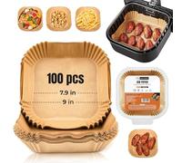 Roe Tenpo Carta da forno per friggitrice ad aria calda, 100 pezzi, 20 cm, carta da forno quadrata Airfryer con rivestimento antiaderente, qualità alimentare, accessorio per friggere, forno a microonde