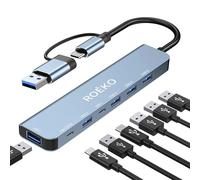 ROÉKO Hub USB C, splitter USB, hub USB 3.0 per laptop con cavo lungo 0,2 m, adattatore multiporta USB 7 in 1 per MacBook Pro Air, desktop, tastiera, mouse