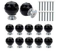 Roellgs 12 pomelli per porte in vetro a diamante da 30 mm, con viti, di alta qualità, leggeri, di lusso, per armadio, cassetti, pomelli a foro singolo (nero)