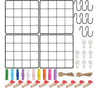 Roellgs 4 griglie da parete 20 x 20 cm (con accessori), griglia per foto, bacheca promemoria e parete fotografica, griglia decorativa in metallo per ufficio, cucina, stanza e altro ancora, colore: