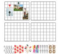 Roellgs 4 griglie da parete (con accessori), bacheca per foto, bacheca per appunti e foto da parete, griglia decorativa in metallo per ufficio, cucina, stanza e altro ancora, colore: nero