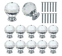 Roellgs Pomelli per porta con viti, 30 mm, con sfera di cristallo, con viti, di alta qualità, di lusso, Maniglie per Mobili, Pomelli per Armadio, Cassetti, Pomelli a foro singolo (trasparente)