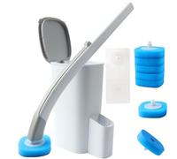 Roellgs Scopino per WC USA e Getta con Supporto, Kit Asta per scopino per WC a Parete, Sistema di Pulizia per WC USA e Getta con 8 testine per scopino per WC (Set di spazzole per WC)