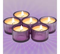 Roellgs Set di 12 portacandele votivi piccoli color ambra, 5,6 x 3,6 cm, in vetro marrone, decorazione per la casa, portacandele trasparente, per centrotavola e decorazioni per matrimoni (viola)