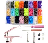 Roellgs Set di 360 bottoni a pressione T5 in plastica con pinze a scatto per vestiti, bavaglini, impermeabili, strumenti fai da te (pinze rosa)