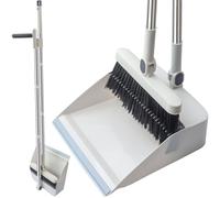 Roellgs Set di scopa con denti a pettine antivento verticale manico lungo kit scopa paletta set pulizia domestica spazzata (bianco)