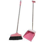 Roellgs Set di scope e paletta, verticale, manico lungo, set per la pulizia della casa (rosa)