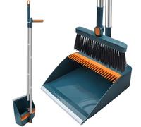 Roellgs - Set scopa e paletta con denti a pettine, antivento, manico lungo verticale, kit per la pulizia e la spazzatura della casa