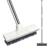 Roellgs Spazzola a manico lungo con manico lungo regolabile, spatola e setole 2 in 1 per la pulizia di cucine, bagni, piastrelle, garage, pareti e piscine