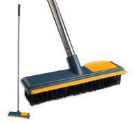 Roellgs Spazzola lunga con manico lungo regolabile, spatola e setole 2 in 1 per la pulizia di bagni, piastrelle, garage, pareti e piscine (verde)