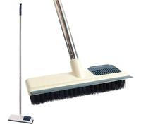 Roellgs Spazzola lunga con manico lungo regolabile, spatola e setole 2 in 1 per la pulizia di bagni, piastrelle, garage, pareti e piscine (bianco)