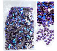 Roellgs Strass termoadesivi, 1440 pezzi, in vetro, con retro piatto, gemme termoadesive per vestiti e decorazioni fai da te (viola SS16)