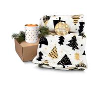 Römer Wellness Set regalo: Adventstraum con coperta in pile di flanella (120 x 150 cm, 190 g/m²) Merry Christmas + ROMINOX portacandela in ceramica bianco e oro; dimensioni: ca. 41 x 17,5 x 10 cm