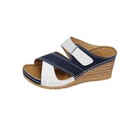 Römersandalen - Sandali da donna piatti, con zeppa, alla moda, leggeri, per il tempo libero, aperti, traspiranti, per dormire comodamente, Blu marino, 36 EU