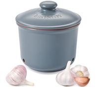 Römertopf contenitore per aglio MINI in argilla naturale, blu-grigio, Ø 12,5 x 13 cm - barattolo in ceramica ventilato con 3 fori di aerazione, interno smaltato, lavabile in lavastoviglie