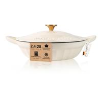 Römertopf Padella in Ghisa 28 cm con Coperchio, Induzione, Crema