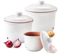 Römertopf Set 3 Porta Patate, Cipolle e Aglio in Ceramica, Bianco