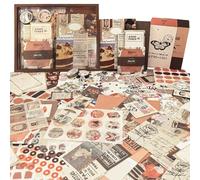 ROEOWENE 410 PCS Scrapbooking Kit Aesthetic Scrapbooking Accessori DIY Scrapbooking Adesivi Vintage Stickers Bullet Journal Fai Da Te Junk Journaling Kit Regalo Ragazza Donne Compleanno Natale-Marrone