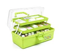 ROEOWENE Scatola Portaoggetti a 3 Livelli, Organizer Multiuso per Medicinali e Pronto Soccorso, Cassetta per Cucito e Bricolage, Valigetta Contenitore per Cosmetici e Accessori Ufficio-Verde