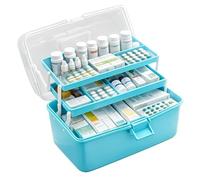 ROEOWENE Scatola Portaoggetti a 3 Livelli, Organizer Multiuso per Medicinali e Pronto Soccorso, Cassetta per Cucito e Bricolage, Valigetta Contenitore per Cosmetici e Accessori Ufficio-Blu