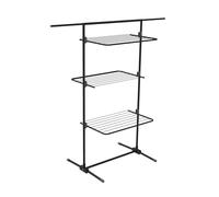 Rörets Stendibiancheria Triple+ Black - Modello con 3 Ripiani Estraibili, Gambe Pieghevoli, Struttura Robusta con Tubi da 19 mm e 16 m di Superficie - 70 x 58 x 138 cm