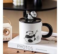 ROERPPM Simpatico panda dipinto a mano tazza da uomo e donna in ceramica di alto valore con coperchio cucchiaio coppia tazza d'acqua tazza da caffè ufficio tazza da caffè (mangiare barbecue panda