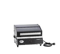 RÖSLE barbecue elettrico BBQ-Portable Videro E2-P, barbecue da tavolo portatile con 2 bruciatori, scaldavivande e coperchio con inserto in vetro, acciaio verniciato a polvere, nero/argento