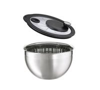 RÖSLE Centrifuga per insalata, centrifuga di alta qualità con coperchio in vetro e azionamento a manovella, moltiplica 4:1, acciaio inossidabile 18/10, lucido/opaco, ciotola lavabile in lavastoviglie, diametro 24 cm