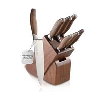 RÖSLE Ceppo portacoltelli Passion 7 pezzi, in legno di noce, con 6 coltelli affilati, acciaio speciale per lame, terminali in acciaio inox, protezione per le dita