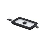 RÖSLE Coperchio sottovuoto FLEXX 2GO 1,0 L rettangolare con clip, vetro di sicurezza con bordo in silicone e valvola a vuoto, antiaroma, trasparente/nero