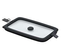 RÖSLE Coperchio sottovuoto FLEXX 2GO 1,5 L rettangolare con clip, vetro di sicurezza con bordo in silicone e valvola a vuoto, antiaroma, trasparente/nero