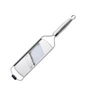 RÖSLE Mandolina per affettare alla Julienne, affetta verdure di qualità per zucchine, cetrioli o carote, 3 lame, piedini di supporto in silicone, acciaio inox 18/10, inclusa custodia protettiva
