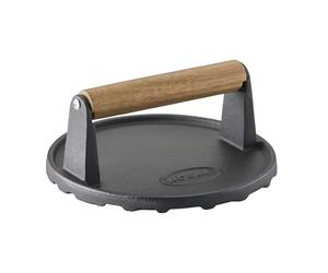 RÖSLE Peso per barbecue, pregiato peso per una cottura rapida di hamburger o bistecche, ghisa, manico in legno, 17.5 cm