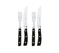 RÖSLE Servizio di posate da bistecca da 4 pezzi, coltelli da bistecca di alta qualità con lama affilata in acciaio speciale con forchetta da bistecca abbinata, inclusa una pratica custodia in legno