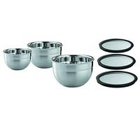Rösle Set di 3 ciotole grandi coperchio salvafreschezza (Ø 16, 20, 24 cm), di alta qualità, elegante, in acciaio inox per la preparazione e la conservazione dei cibi, lavabile in