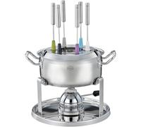 RÖSLE Set fonduta con bruciatore a gas per 6 persone - Pentola per fonduta in acciaio inox 20 cm con coperchio in vetro, bruciatore a gas 1000 W, pieghevole per fonduta da tavolo, fonduta e fonduta di