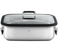 RÖSLE SILENCE PRO Teglia rettangolare, teglia di alta qualità con coperchio in vetro, acciaio inossidabile 18/10, adatta al forno, adatta all'induzione, lavabile in lavastoviglie, argento