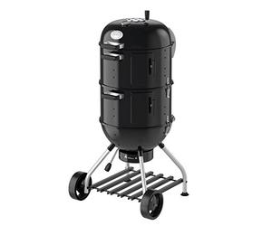 RÖSLE Smoker No.1 F50-S, griglia a carbone variabile con due anelli per affumicatura, mini griglia a bollitore, 2 x Ø 50 cm, acciaio nero, contenitore dell'acqua integrato, termometro sul coperchio